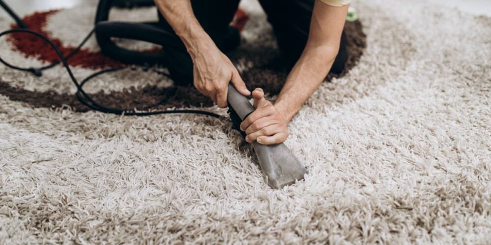 Process of deep carpet cleaning, dirt removing.
